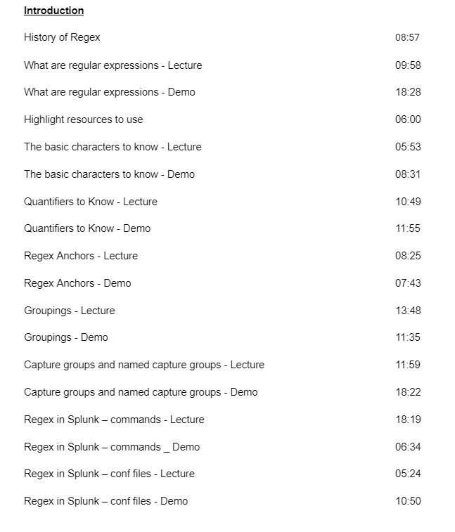 "Regular Expressions, from Beginning to End" Splunk Online Training Course"