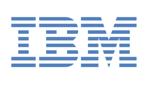 IBM logo: the blue striped wordmark using horizontal stripes across the letters.