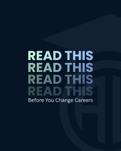 Poster reading 'READ THIS' repeated five times with subtitle 'Before You Change Careers' on a dark blue background, conveying caution about career changes.