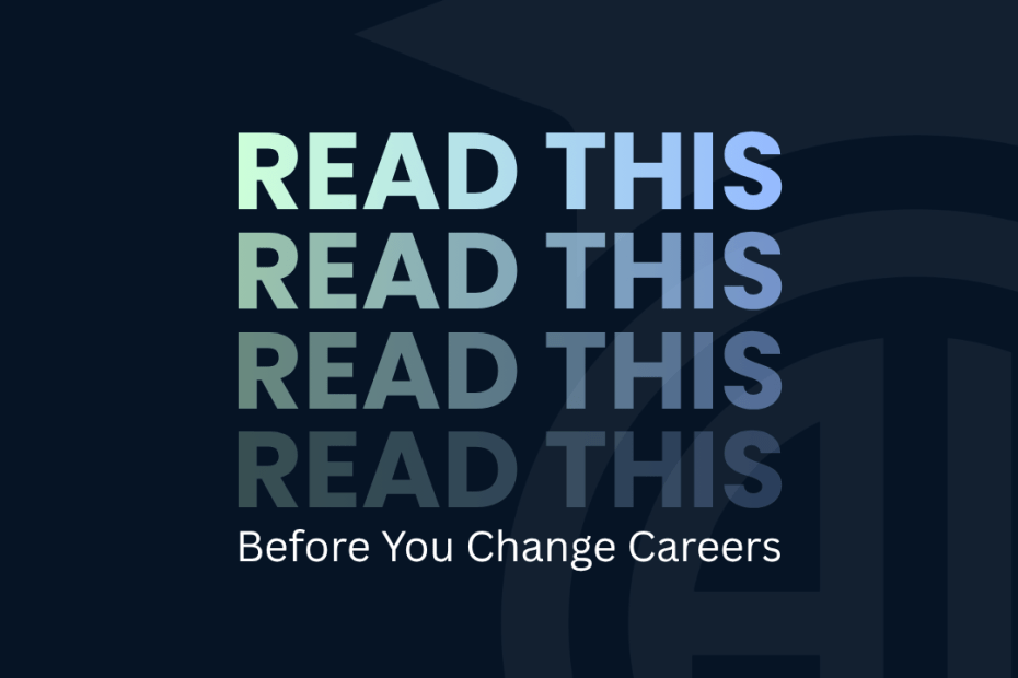 Poster reading 'READ THIS' repeated five times with subtitle 'Before You Change Careers' on a dark blue background, conveying caution about career changes.